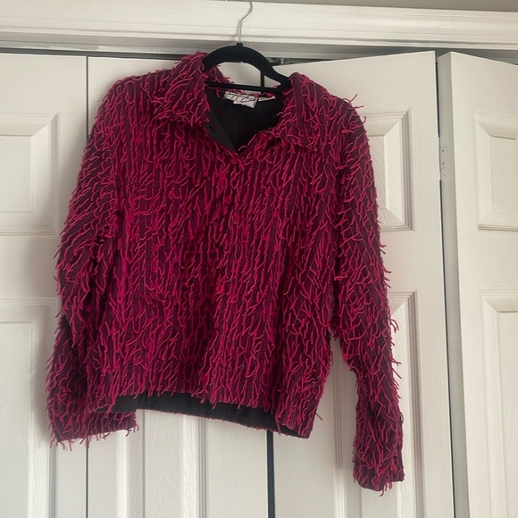 Silver Stream Vintage pink and black fringe button down blazer cardigan top - Picture 1 of 8